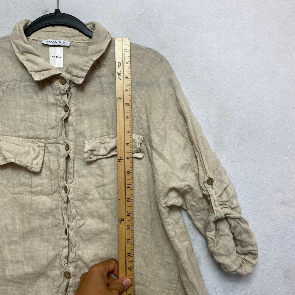 Linen Tunic Dress Womens One Size Beige High Low Roll Tab Sleeve Made in Italy - Picture 2 of 8